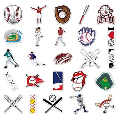 JOICEE 50pcs Baseball Stickers，Waterproof Vinyl Baseball Tattoos for Kids Teens Boys Adults, Sports Decals for Snowboard Laptop Water Bottles Hydro Flasks Phone Guitar Skateboard Computer - Image 3