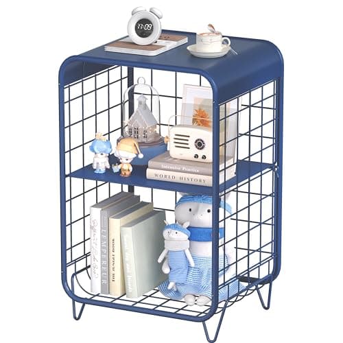 APEXCHASER Cute Nightstand,Metal Side Table,3-Tier Modern End Table with Storage Shelf, Unique Side Tables, Cute Coffee Table for Living Room, Small Table for Bedroom,Navy Blue - Image 1