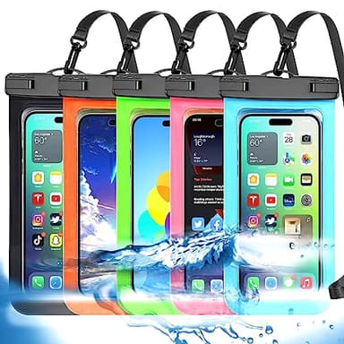 Famoby Up to 8.3" 5 Pack Multicolor Universal Waterproof Phone Pouch, Phone Waterproof Case Dry Bag,Protection Level: IP68,Outdoor Sports for Apple iPhone,Samsung,and More,Black,Blue,Pink,Orange,Green - Image 1