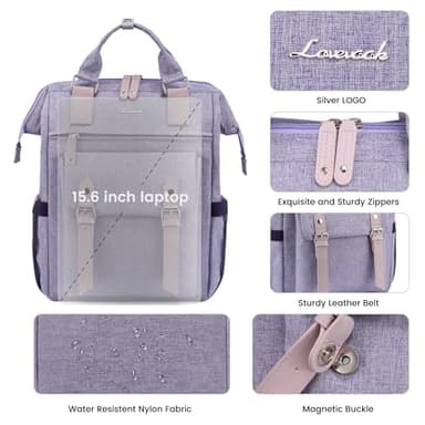 LOVEVOOK Laptop Backpack for Women, 15.6 Inch Teacher Nurse Bag Work Travel Computer Backpacks Purse, College Bookbag for School, Water Resistant Daypack, 15.6 inch - Image 5