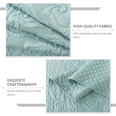 Travan 3-Piece Queen Quilt Set Quilted Bedspread Oversized Microfiber Lightweight Bedspread Coverlet Set with Shams Bedding Set for All Season, Blue, Queen Size - Image 5