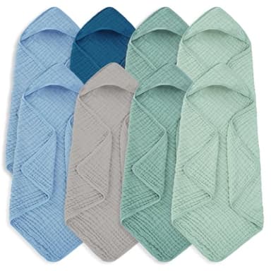 MIGIOL Muslin Hooded Baby Towels 100% Cotton ，Super Soft Muslin Baby Bath Towel - 32 x 32 Inches, Suitable for Newborn and Young Children up to 3 Years Old. (Light Blue & Dark Blue) - Image 7