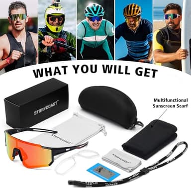 STORYCOAST Polarized Sports Sunglasses for Men Women,Bike Glasses Driving Fishing Cycling Mountain Bike Sunglasses UV400 Protection Black Frame-Red Mirror Lens - Image 7