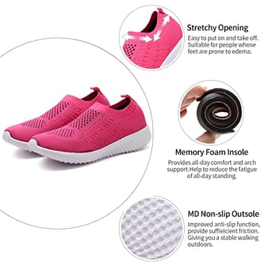 TIOSEBON Women's Athletic Walking Shoes Slip on Casual Mesh Sneakers Rosy 10 US Wide - Image 6