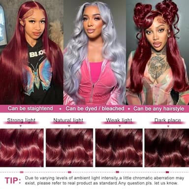 Lukymart 28 Inch 99J Burgundy Lace Front Wigs Human Hair 13x6 HD Transparent Body Wave Lace Front Wigs Pre Plucked 99j Burgundy Red Wine Glueless Human Hair Wigs for Women - Image 3