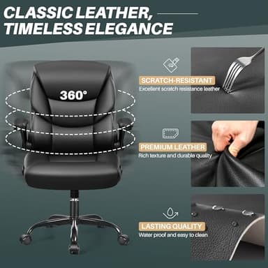 FelixKing Leather Office Chair - Small PU Ergonomic Desk Chair, Comfy Computer Chair with Wheels and Flip-up Armrests, Adjustable Height Mid Back Executive Office Chair for Short People-Black - Image 8
