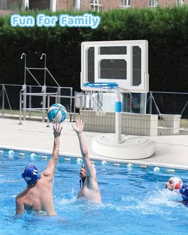 Pool Basketball Hoop Poolside, Stainless Steel Adjustable Swimming Pool Basketball Goal with 32 Inch Shatterproof Backboard, Poolside Water Basketball Hoop, 2 Balls & Pump Included - Image 5
