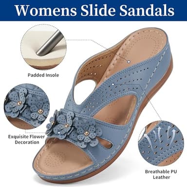 Ecetana Sandals for Women Wedge Shoes: Slip On Dressy Summer Comfortable Slides Sandals Lightweight Memory Foam Platform Shoes - Image 3