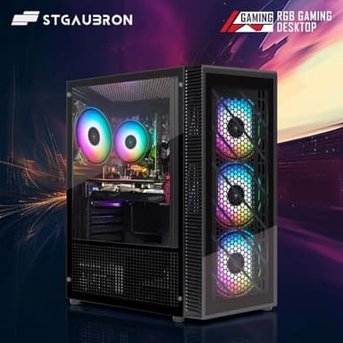 STGAubron Gaming PC Computer Desktop, Intel 10th Gen G5905 3.5G, Radeon RX 580 8G GDDR5, 16G DDR4, 512G SSD, WiFi, BT 5.0, RGB Fan x 4, Windows 11 Home - Image 2