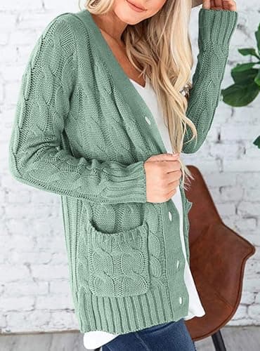 PRETTYGARDEN Women's Open Front Cardigan Sweaters Fall Fashion Button Down Cable Knit Chunky Winter Clothing Outerwear Coats (Green,Medium) - Image 5