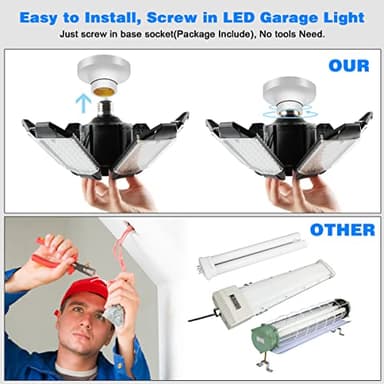 POLARPRA LED Garage Light - 160W Garage Light Bulb 64000LM 6500K Super Bright Garage Lighting w/ 6 Deformable Panels Screw in Shop Lights for Basement Workshop Warehouse Attic - 4Pack - Image 5