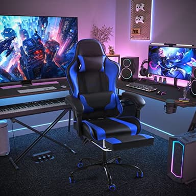 Shahoo Gaming Chair with Footrest and Massage Lumbar Support, Video Game Chairs Height Adjustable Seat with Headrest for Office or Bedroom, Study Room, Blue - Image 4