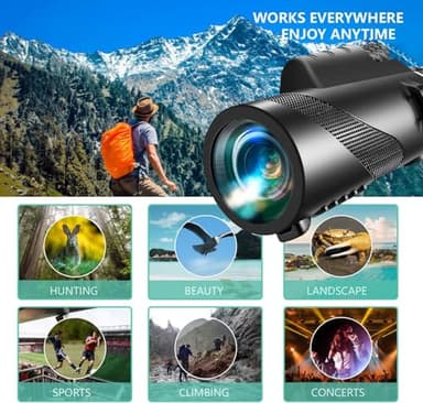 Monocular-Telescope 80x100 High Powered Monoculars High Definition for Adults High Powered with Smartphone Adapter Telescope Hunting Wildlife Bird Watching Travel Camping Hiking-Black - Image 5