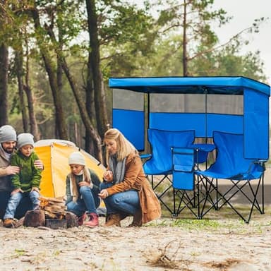 WTVIDAS Double Beach Chair with Canopy Shade Heavy Duty Camping Chairs with Cup Holder Folding Loveseat for Outside Lawn - Image 8