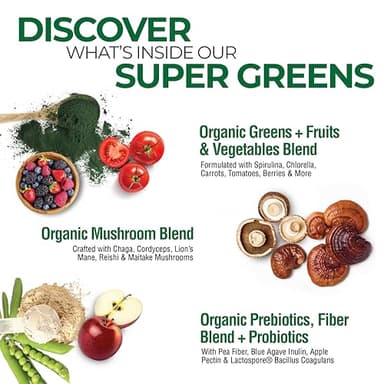 COUNTRY FARMS Super Greens Natural Flavor, 50 Organic Super Foods, USDA Organic Drink Mix, Fruits, Vegetables, Super Greens, Mushrooms & Probiotics, Supports Energy, 20 Servings, 10.6 Oz - Image 3