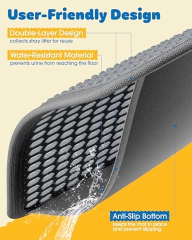 Cat Litter Mat - 23.2'' x 14.6'' Small Litter Trapping Mat, Easy to Clean Litter Box Mat, Waterproof, Urine-Proof, Non-Slip Kitty Litter Mats for Floor, Grey - Image 5