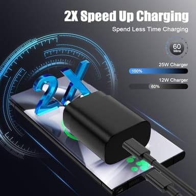 Essri Type C Charger Fast Charging for Samsung Galaxy S25 S24 S23 S22 Note 20,4Pack 25W Super USB C Fast Charger Block with (6ft+10ft) x2 Cables for iPhone 15/16 Pro Max/Plus, Android Phones - Black - Image 3