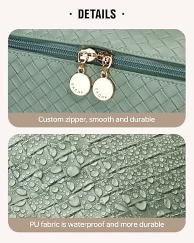 EACHY Travel Makeup Bag, Large Capacity Cosmetic Bags for Women, Waterproof Portable Open Flat Toiletry Bag Make up Bag with Divider and Handle (LB-Green, Large) - Image 7