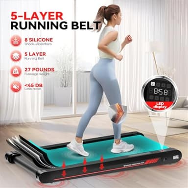 Walking Pad Treadmill with APP, 3 in 1 Under Desk Treadmills, 2.5HP Low Noise Walking Vibration Pad with Remote Control,Portable Treadmill for Home Office, Red - Image 7