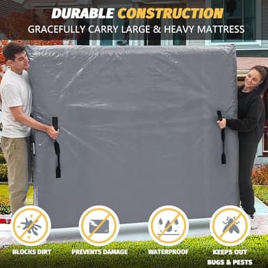 Mattress Bags for Moving and Storage, BETU Queen Mattress Protector Waterproof Mattress Cover with 8 Heavy Duty Handles and Zipper Extra Thick Moving Supplies for Bed Reusable (82x62x13.5 Grey) - Image 2