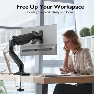 BONTEC Monitor Arm Desk Mount, Gas Spring Monitor Stand, Adjustable Full Motion VESA with C Clamp & Grommet Base, Supports 6.6-19.8lbs LCD/LED Tilt, Swivel, Rotation (Single Arm, 13-32 Inch) - Image 6