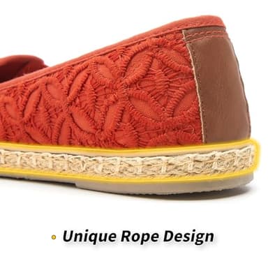 BABUDOG Women's Black Flats with Flower Embroideried,White Lace Ballet Flats,Comfortable Dress Flats(Orange.US8) - Image 4