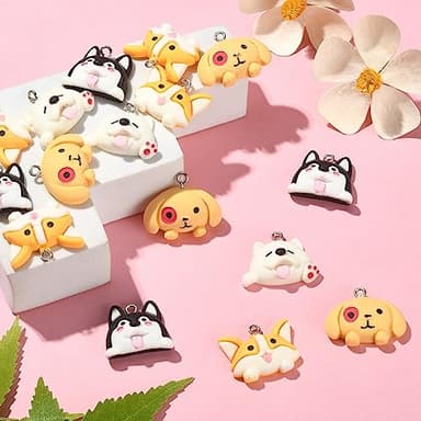 LiQunSweet 32 Pcs 4 Styles Resin Lovely Dog Charms Cartoon Animal Pet Dog Pattern Charms for DIY Jewelry Making Bracelet Necklace Earring Crafts Birthday Gifts - Image 3
