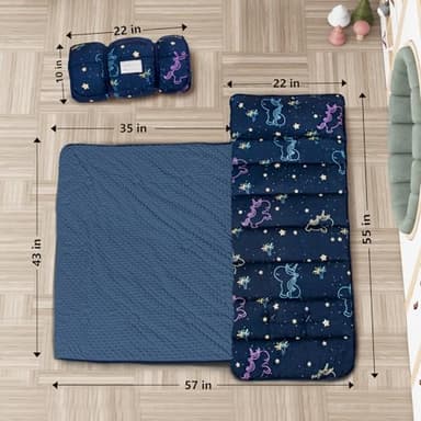 Primlect Thickened Toddler Nap Mat with Removable Pillow and Minky Blanket, Extra Large 55''x35'' Sleeping Bag, Washable, Roll up, Perfect for Daycare, Preschool, Kindergarten, Boys and Girls Unicorn - Image 2