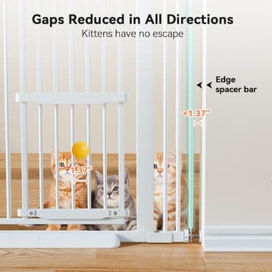 COMOMY 71" Extra Tall Pet Gate for Cats, 29.5-40.6" Extra Wide with Adjustable Cat Door, Pressure Mounted Easy Walk Through Gate with Door for Stairs, Doorways, Kitchen (White) - Image 4