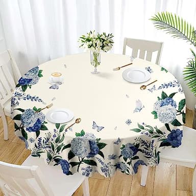 Eikione Round Tablecloth 70inch Floral Table Cloth, Colorful Tablecloths Polyester Waterproof Stain Wrinkle Free, Table Cover for Home Kitchen Dining Party Patio Decor - Image 1