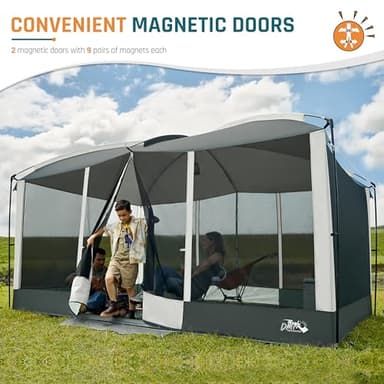 Screen House Tent 13x9ft Screen Room Mesh Gazebos w/ 2 Magnetic Doors, Included Projection Screen, Camping Tent Screened Canopy Shelter for Outdoor Patios Backyards Activities (Gray) - Image 4