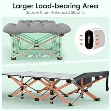 Suteck Camping Cot, Folding Camping Cot Bed for Adults Sleeping 1200D Double Layer Oxford Portable Folding Outdoor Cots for Camping W/Soft Pad Carry Bag for Home Office Nap Beach Travel, 500LBS,Grey - Image 5