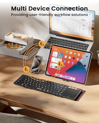 ProtoArc Foldable Keyboard with Touchpad, XK01 TP Folding Portable Keyboard, Full Size Keys, Large Trackpad Bluetooth Travel Keyboards for Laptop PC Tablet - Black - Image 6