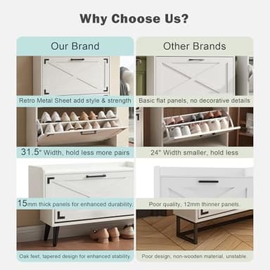 Barnyatoh Shoe Storage Cabinet,Farmhouse Shoe Organizer with 2 Flip Drawers & Barn Door Design,Freestanding Hidden Slim Narrow Shoe Rack Cabinet for Entryway,Foyer,Hallway,Dark Oak - Image 8