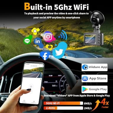 Dash Cam Front and Rear: 4K Dual Channel Dash Cam - 5GHz WiFi, Dash Camera for Cars with 64GB Card, 2" IPS, App Control, G-Sensor, Loop Recording, 170° Wide Angle, Night Vision, 24H Parking Mode - Image 4