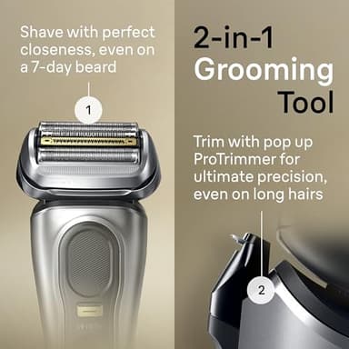 Braun Electric Razor for Men, Waterproof Foil Shaver, Series 9 Pro 9477cc, Wet & Dry Shave, with Portable Charging Case, ProLift Beard Trimmer, 5-in-1 Cleaning & Charging SmartCare Center, Silver - Image 4
