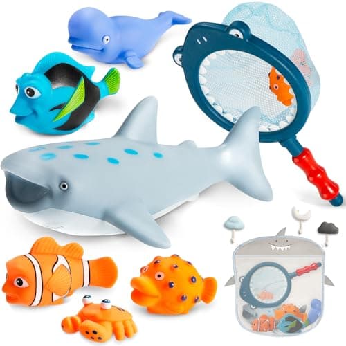 No Hole Mold Free Bath Toys for Toddlers 1-3, Water Toys for 6-12 Months Infants with Storage Bag, Baby Shark Toys for Pool, Bathtub, Beach, Shower, Tub, Kids Boys Girls Gifts - Image 1