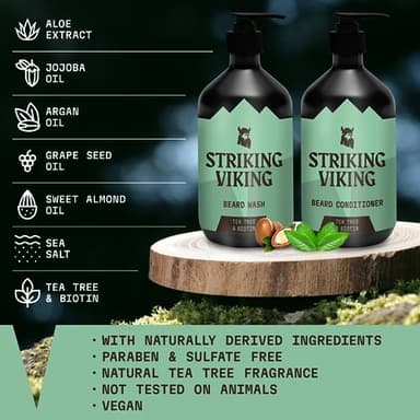 Striking Viking Beard Wash and Conditioner (Tea Tree & Biotin) - Paraben & Sulfate Free Cleansing Care for All Beard Types (10oz Per Bottle) - Image 2