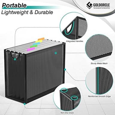 GoldOrcle Hanging File Organizer, Letter-Size File Holder with 5 Folders, Modern Metal Mesh Storage Basket, Black and Grey, 12.2 x 9.45 x 5.45 inches - Image 4