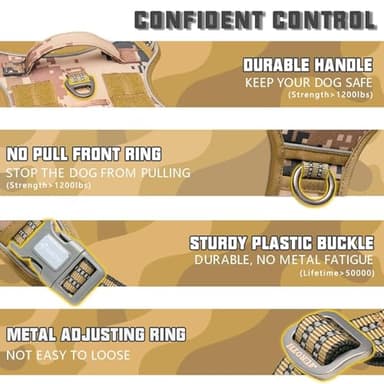 AUROTH Tactical Pet Harness for Large Dogs No Pull Adjustable, Reflective K9 Working Training Easy Control Vest Military fpr Service Dog Desert Camo L - Image 4