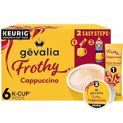 Gevalia Frothy 2-Step Artificially Flavored Cappuccino Espresso Style K‐Cup Coffee Pods & Froth Packets Kit, 6 ct. Box - Image 1