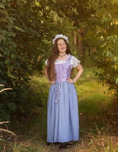Renaissance Costume Women Medieval Corset Dress Puff Sleeve Fairy Dress Lavender Size 12 - Image 4