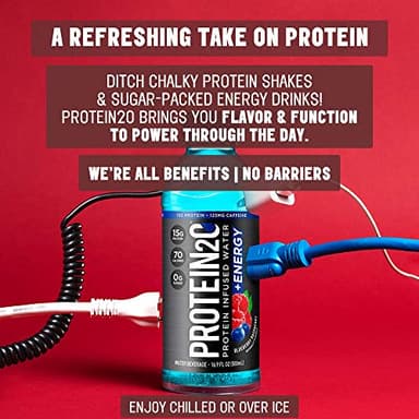 Protein2o 15g Whey Protein Isolate Hydration Drink Plus Energy & Focus, 350mg of Electrolytes, 125mg of Caffeine, Sugar Free, Blue Raspberry, 16.9 oz Bottle (Pack of 12) - Image 5