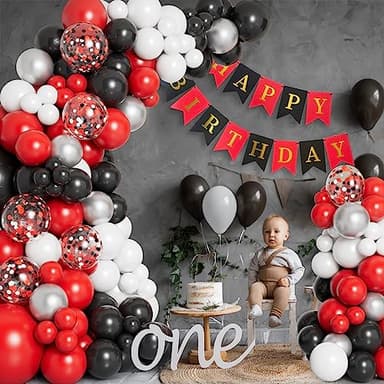 DBKL Red Black and White Balloon Garland Arch Kit with Different Size Red Black White Silver Confetti Balloons for Shower Birthday New Year Graduation Wedding Racing Car Poker Party Decorations - Image 4