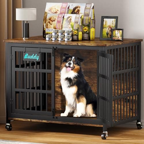 EasyCom 42"/41"/33" Dog Crate Furniture with Name Tag, XL Heavy Duty Dog Kennel Indoor for Large and Medium Dogs, Double-Doors Sturdy Dog Cage for Anxiety Dog, Decorate House as TV Stand - Image 1