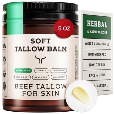 Beef Tallow for Skin - Tallow And Herbal Balm For Face - Tallow Face Moisturizer - Beef Tallow Moisturizer - Tallow Balm - Grass Fed Beef Tallow For Skin - Tallow Face Cream Lotion (5.0, Herbal-Rose) - Image 1