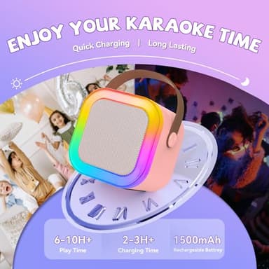 Mini Karaoke Machine for Kids Girls Boys - Birthday Gifts for Ages 4 5 6 7 8+ Year Old - 2025 New est - Portable Bluetooth Speaker with 2 Wireless Microphone - Kids' Instrument Accessories - Pink - Image 5