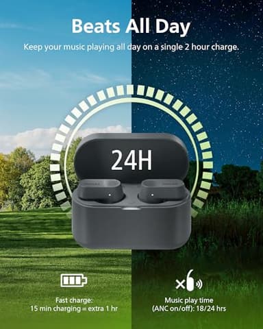 PHILIPS TAT3519 Wireless Earbuds,True Wireless Headphones with Noise Canceling Pro,Dynamic Bass,Clear Call,24 H Battery Life,Fast Charging,Bluetooth 5.3,IPX4,App/Touch Control,Black - Image 5