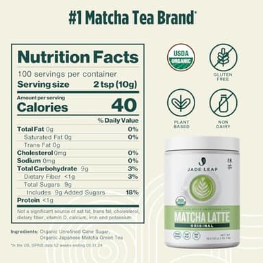 Jade Leaf Matcha Organic Premium Ceremonial Grade Matcha Green Tea Powder - Japanese - Culinary, Ingredient, Ceremonial Barista Teahouse, Latte, Collagen, 35.3 Ounce (Pack of 1), Matcha Latte - Image 2