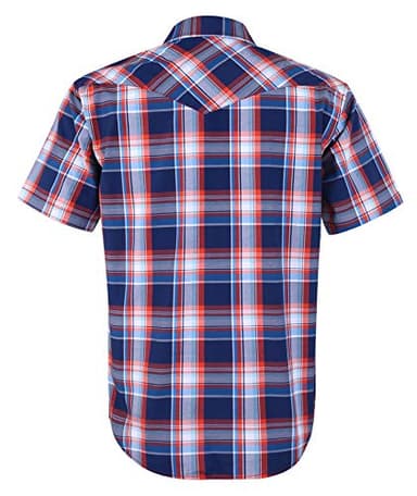 COEVALS CLUB Men's Western Plaid Pearl Snap Buttons Two Pockets Casual Short Sleeve Shirts (Blue, Red/L, 15#) - Image 2